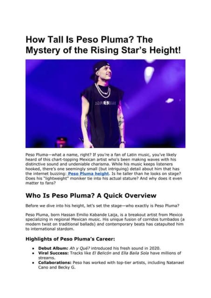 How Tall is Peso Pluma? Discovering the Height of the Rising Star