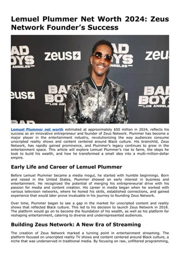 Lemuel Plummer Net Worth 2024: A Deep Dive Into His Wealth and Success